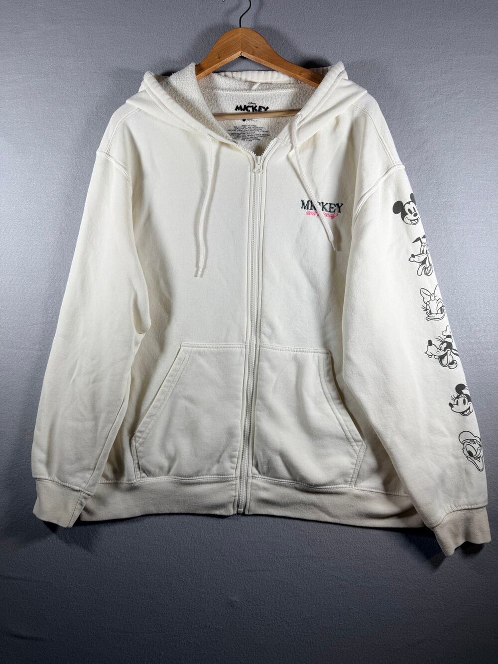 Disney Mickey and Friends Full Zip Hoodie Size XL Cream